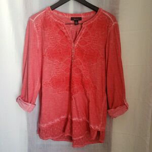 Women's Coral Blouse with Lace Detail